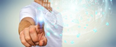 Hologram veriler dijital küre 3B oluşturmayı kullanarak iş adamı