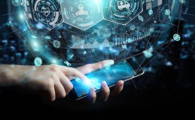 Dijital Sağlık Küre 3d işlemesini kullanan iş adamı