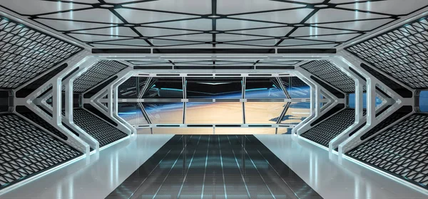 Διαστημόπλοιο εσωτερικό με θέα στη γη 3d rendering στοιχεία του t — Φωτογραφία Αρχείου