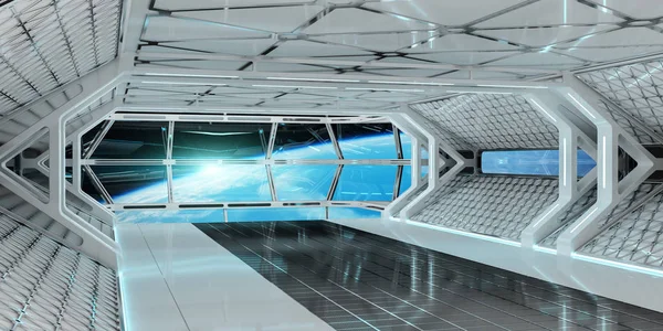 Interior da nave espacial com vista para a Terra elementos de renderização 3D de t — Fotografia de Stock