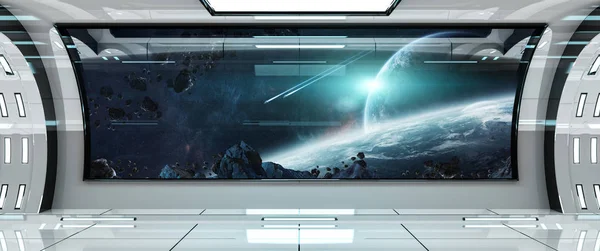 Interiér lodi s výhledem na planety 3d vykreslování prvků — Stock fotografie