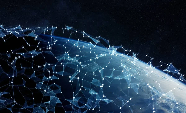 Глобальная сеть и обмен данными по планете Земля 3D ренд — стоковое фото