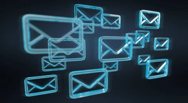 E-mails flottants bleus numériques rendu 3D — Photo