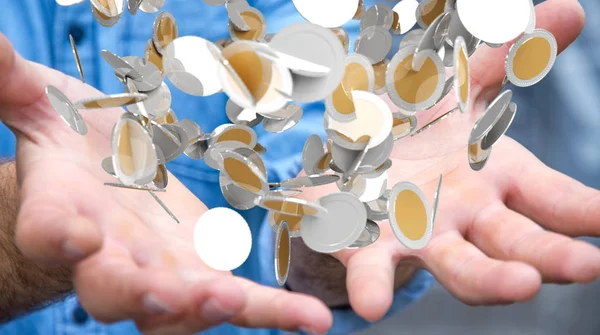 Zakenman houden van vliegende muntstukken in zijn hand 3D-renderi — Stockfoto