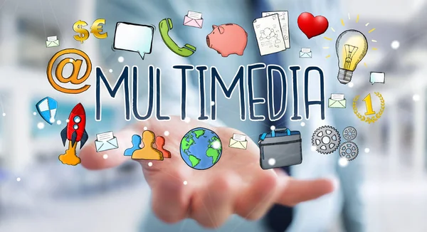 Multimedya teknolojisinin çizilmiş sunum kullanarak iş adamı