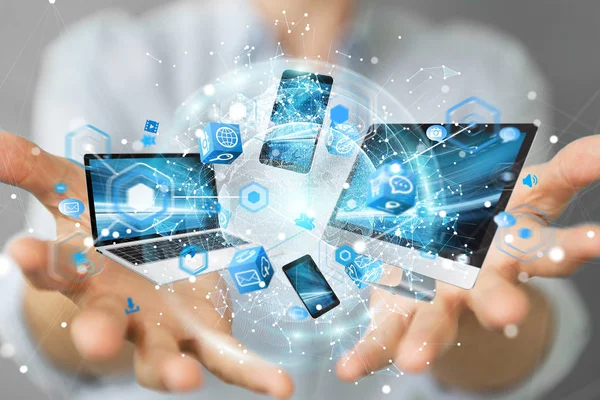 Teknik cihazlar işkadını 3d renderi ile birbirine bağlı