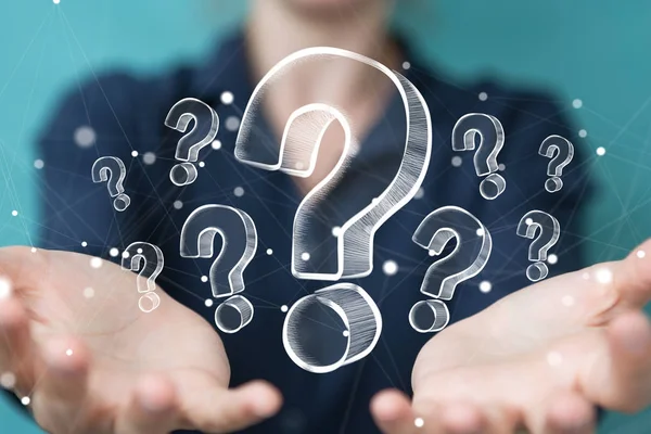 Çok dokunaklı ve elle çizilmiş soru işaretleri tutan bir işkadını