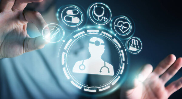 Businessman using digital medical interface 3D rendering