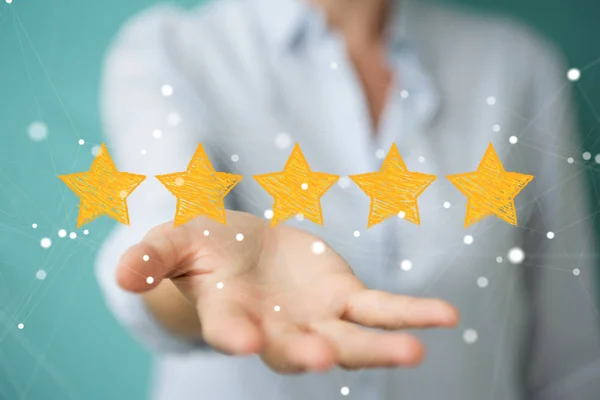Businesswoman rating with hand drawn stars — Stock Photo, Image