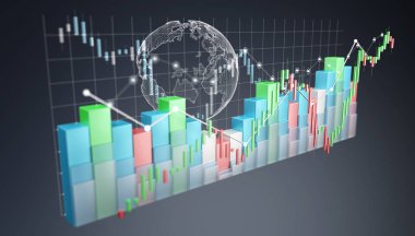 Menkul Kıymetler Borsası istatistikler ve grafikler dijital 3d render