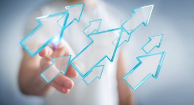 Dijital modern ok 3d işlemesini kullanan iş adamı