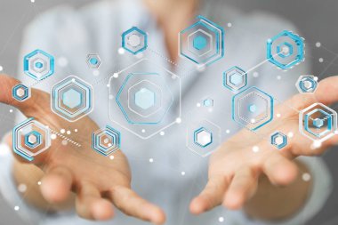 Bir siber saldırı 3d renderi engellemek için antivirus istimal iş kadını