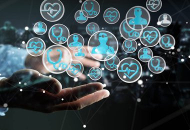 Modern tıbbi arabirimi 3d işlemesini kullanan iş adamı