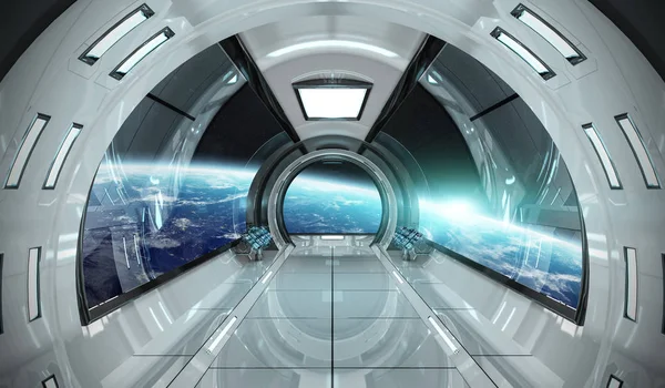 Ruimteschip interieur met zicht op het Earth 3d rendering elementen van t — Stockfoto