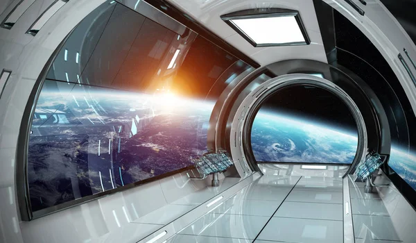 Interno astronave con vista sulla Terra Elementi di rendering 3D di t — Foto Stock