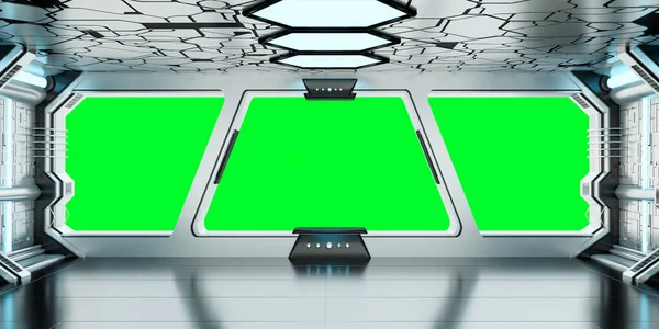 Raumschiff blau-weißes Interieur 3D-Rendering — Stockfoto