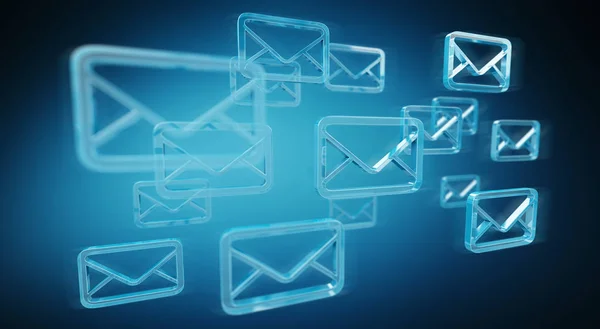 Digital Blue Floating E-Mails 3D-Rendering — Stockfoto