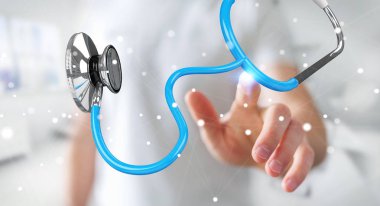 Holding ve kayan stetoskop 3d renderi dokunmadan işadamı