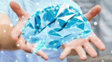 Onun el 3d ren dijital röntgen insan beyninde tutan işadamı