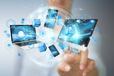 Teknik cihazlar işkadını 3d renderi ile birbirine bağlı