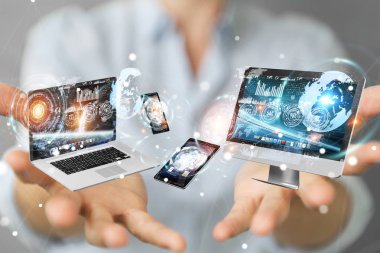 Teknik cihazlar işkadını 3d renderi ile birbirine bağlı