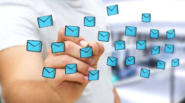 İşadamı kayan çizim e-postaları kroki