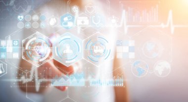 Dijital tıbbi arabirimi 3d işlemesini kullanan iş adamı