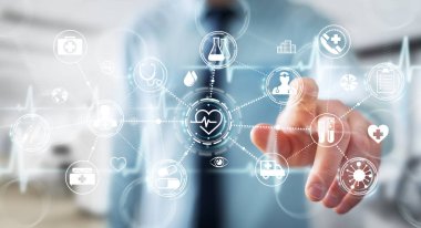 Dijital tıbbi arabirimi 3d işlemesini kullanan iş adamı