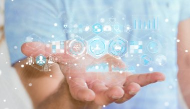 Dijital tıbbi arabirimi 3d işlemesini kullanan iş adamı