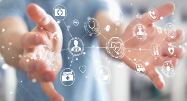 Dijital tıbbi arabirimi 3d işlemesini kullanan iş adamı