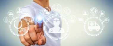 Dijital tıbbi arabirimi 3d işlemesini kullanan iş adamı