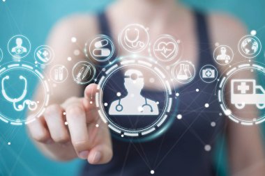 Dijital tıbbi arabirimi 3d işlemesini kullanan iş kadını