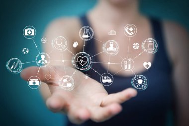 Dijital tıbbi arabirimi 3d işlemesini kullanan iş kadını