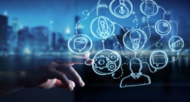 Eliyle el yazması proje sunum kullanarak iş adamı