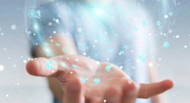 Hologram veriler dijital küre 3B oluşturmayı kullanarak iş adamı