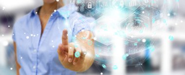 Hologram veriler dijital küre 3B oluşturmayı kullanarak iş kadını