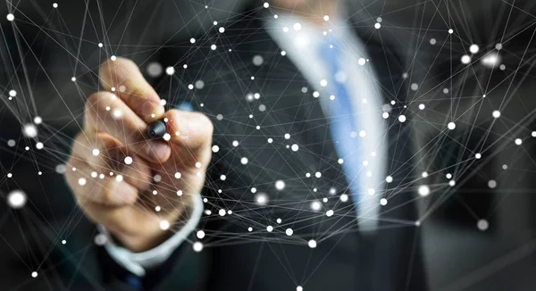 Uçan ağ bağlantısı arabirimi 3d renderi kullanarak iş adamı