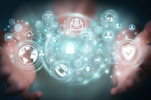 Onun veri kişisel bilgileri 3d render korumak işkadını