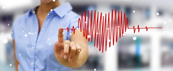 Businessman touching and holding heart beat sketch — Stock Photo, Image