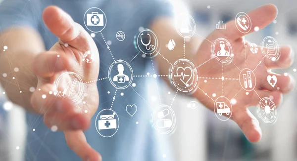 Dijital tıbbi arabirimi 3d işlemesini kullanan iş adamı