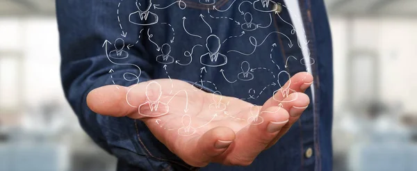 Бізнесмен за допомогою ручного мальованого інтерфейсу соціальної мережі — стокове фото
