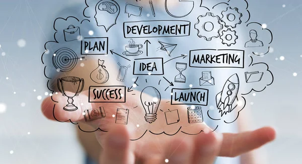 Eliyle el yazması proje sunum kullanarak iş adamı