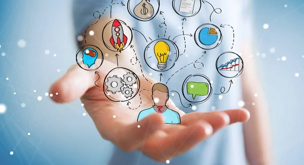 Eliyle el yazması proje sunum kullanarak iş adamı