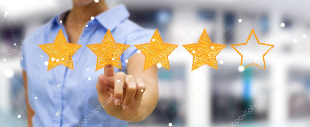 Businesswoman rating with hand drawn stars 