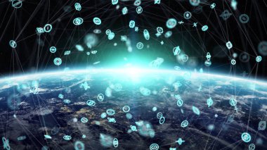 Gezegen üzerinde küresel ağ ve veri değişim Earth 3d parçalamak