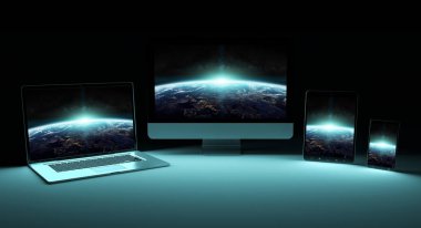 Modern dijital gümüş teknik cihaz 3d render