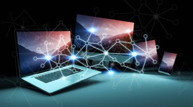 Modern dijital teknoloji aygıt 3d render birbirine bağlı