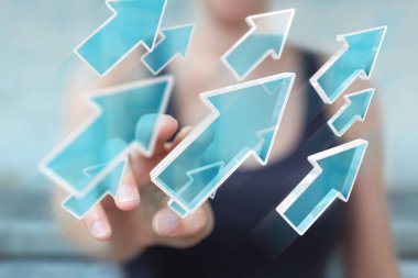 Dijital modern ok 3d işlemesini kullanan iş kadını