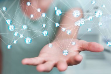 Uçan ağ topları bağlantı 3B oluşturmayı kullanarak iş kadını