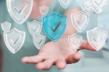 Modern veri kalkan virüsten koruma 3d işlemesini kullanan iş kadını